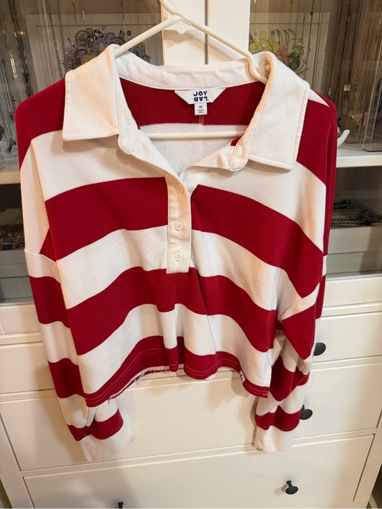JoyLab Sweaters - JoyLab Red & White Striped V-Neck Polo Sweater